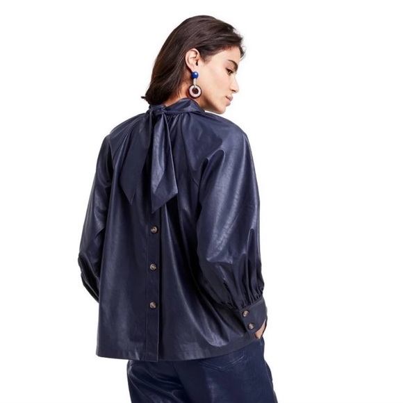 Rachel Comey for Target XL Faux Leather Button Tie Back Top Blouse Navy Blue - Picture 1 of 8
